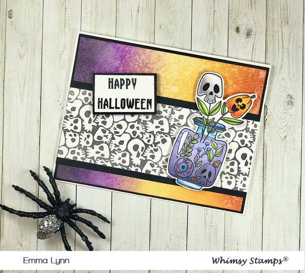 Goth Skulls Background Rubber Cling Stamp - Whimsy Stamps