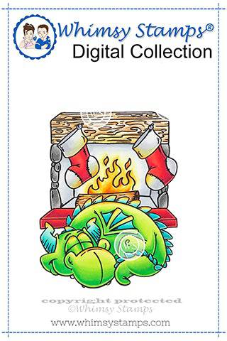 Fireplace Dragon - Digital Stamp - Whimsy Stamps