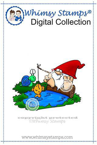 Gnome Fishing - Digital Stamp - Whimsy Stamps