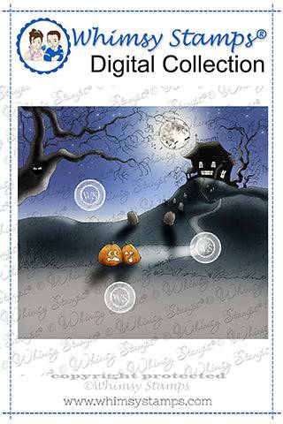 Haunted Halloween Scene - Digital Stamp - Whimsy Stamps