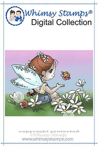 Polka Dot Pals Imogen Garden Fairy - Coloring Scene Digital Stamp - Whimsy Stamps