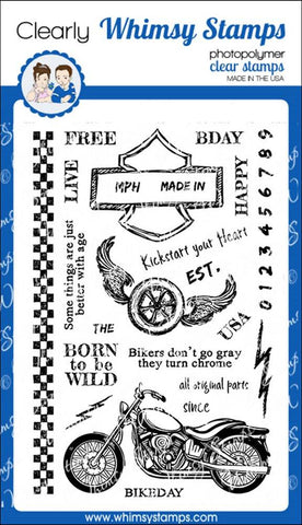 Biker Kickstart My Heart Clear Stamps - Whimsy Stamps