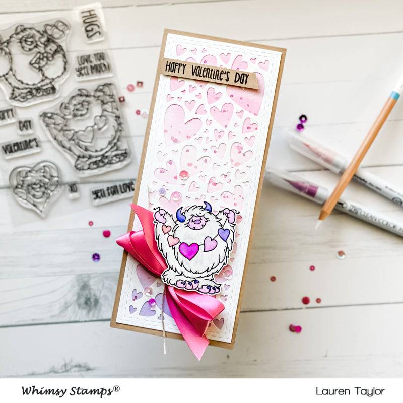 Slimline Hearts Background Die - Whimsy Stamps