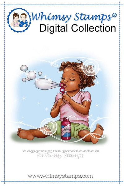Maya Blowing Bubbles - Digital Stamp - Whimsy Stamps