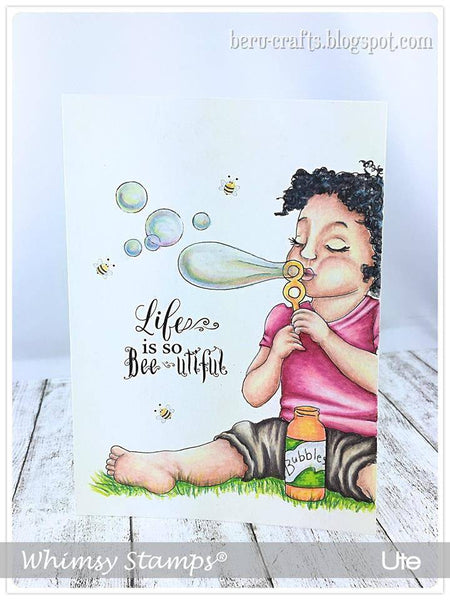 Maya Blowing Bubbles - Digital Stamp - Whimsy Stamps