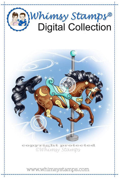 Carousel Horse Moonlit Ride - Digital Stamp - Whimsy Stamps