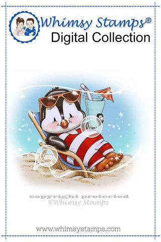 Penguin Beach Chair - Digital Stamp - Whimsy Stamps