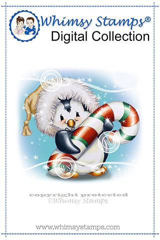 Penguin Candy Cane - Digital Stamp - Whimsy Stamps