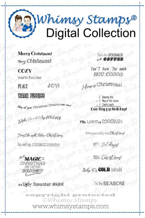 Penguin Christmas Sentiments 1 Set - Digital Sentiments - Whimsy Stamps