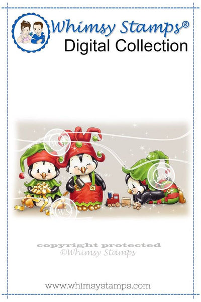 Penguin Elves at the Workshop - Digital Stamp - Whimsy Stamps