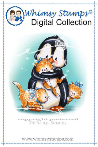 Penguin Loves His Kittens - Digital Stamp - Whimsy Stamps