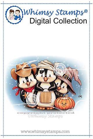 Penguin Trick or Treaters - Digital Stamp - Whimsy Stamps