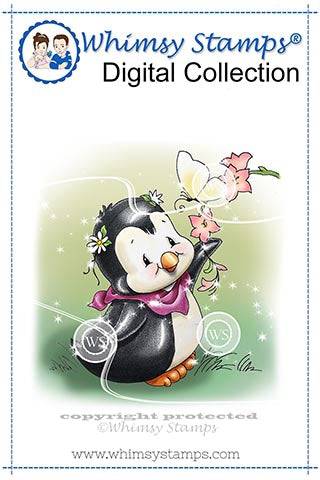 Penguin and Butterfly - Digital Stamp - Whimsy Stamps
