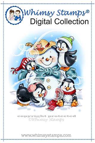 Penguins Build a Snowman - Digital Stamp - Whimsy Stamps