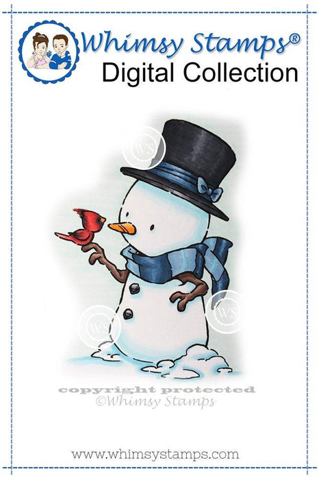 Snowman and Bird - Digital Stamp - Whimsy Stamps