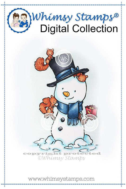 Snowman and Squirrels - Digital Stamp - Whimsy Stamps