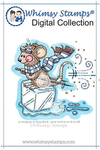 Skiing Mouse - Digital Stamp - Whimsy Stamps