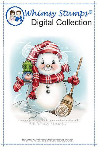 Snowman Sweeper - Digital Stamp - Whimsy Stamps