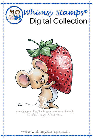 Strawberry Mouse - Digital Stamp - Whimsy Stamps