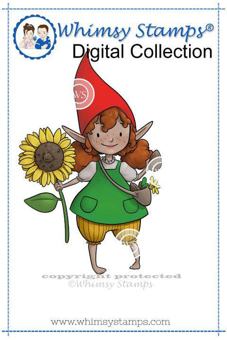 Sunflower Gnome - Digital Stamp - Whimsy Stamps