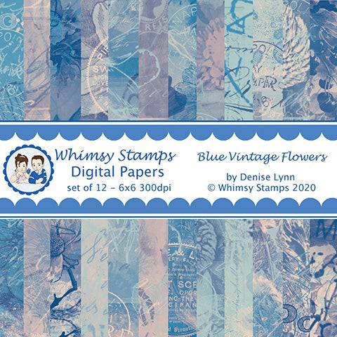 Blue Vintage Flowers - Digital Papers - Whimsy Stamps