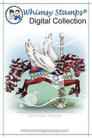 Carousel Horse Wings of Hope - Digital Stamp - Whimsy Stamps